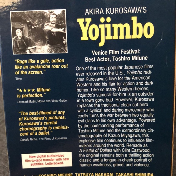 Yojimbo [VHS] Toshirô Mifune, Eijirô Tôno, Tatsuya Nakadai, Yôko Tsukasa, Isuzu - Picture 4 of 10